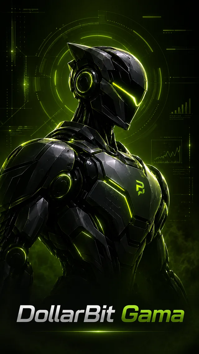 DollarBit Gama — robô verde com armadura predatória
